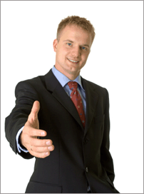 man in business suit offering hand for handshake